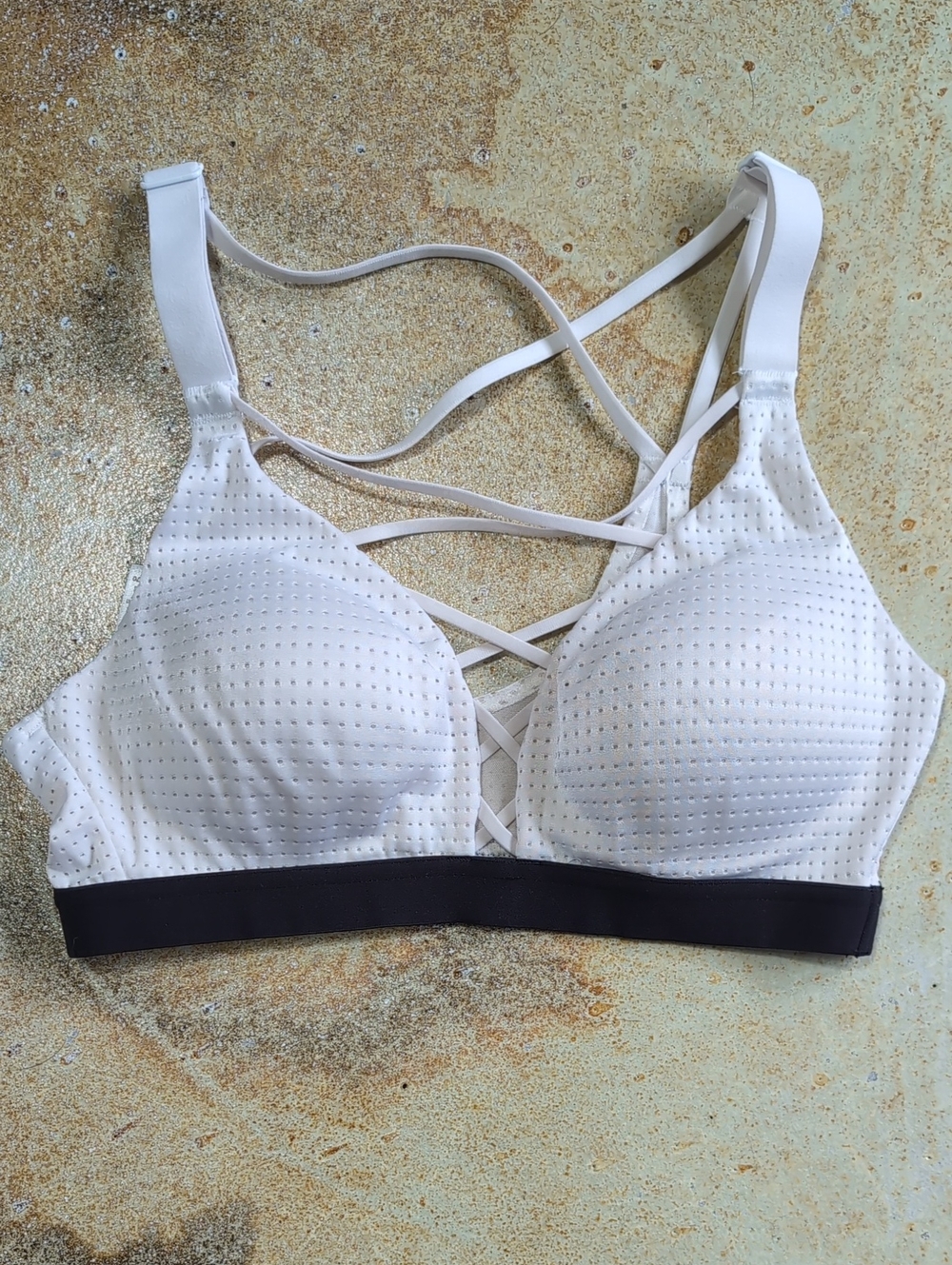 Victoria Sport Perforated White Wireless Bralette with Black Underband Size 32B